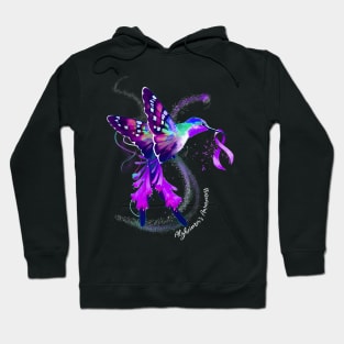 Hummingbird Holding Purple Ribbon Alzheimer's Awareness Hoodie